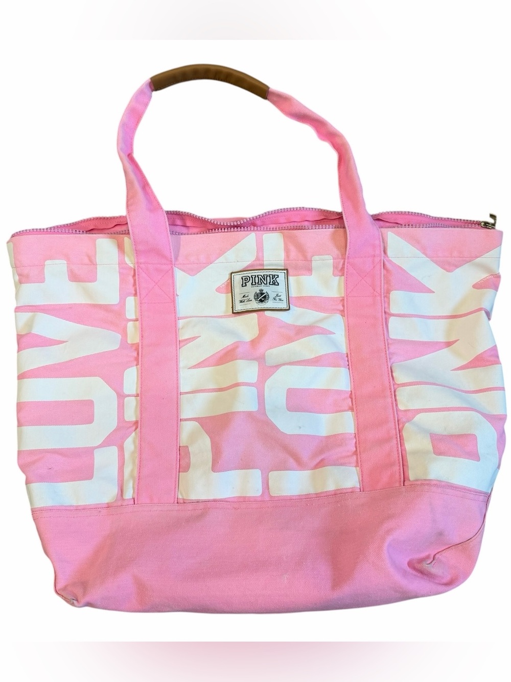 PINK Victoria's Secret Pink and White Canvas Logo Tote